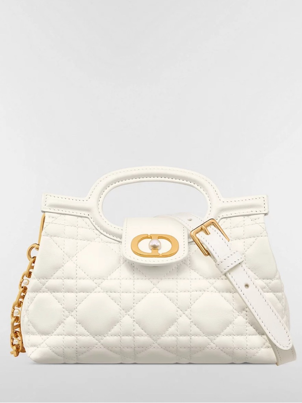 Dior White Quilted Mini Top-Handle Bag with Gold Hardware Accent